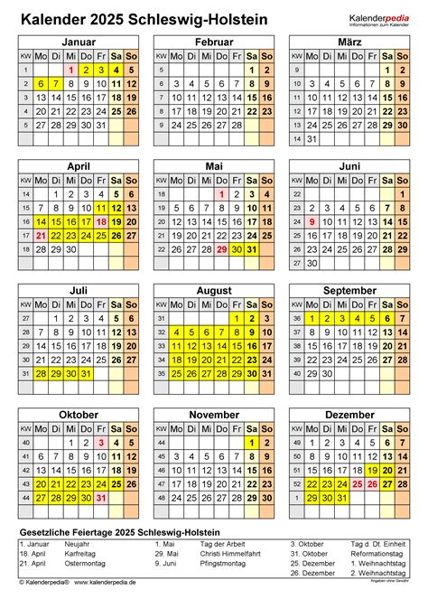 Kalender 2025 Schleswig Holstein Ferien Feiertage Excel Vorlagen