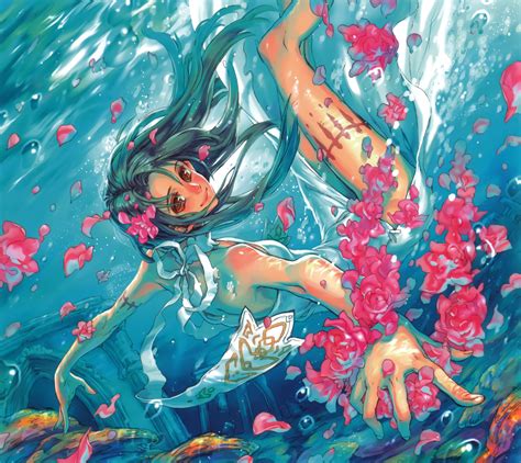 Midori Foo Underwater Girl With Flowers Minitokyo