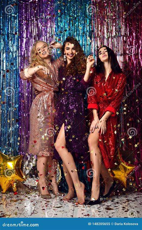 Party And Holidays Concept Three Glamour Women In Luxury Glitter