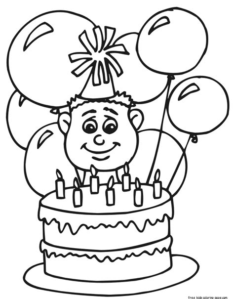 7 Years Boy With Birthday Cake And Balloon Coloring Pages Free Kids