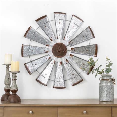 Glitzhome 2850 In D Farmhouse Metal Galvanized Wind Spinner Wall Decor