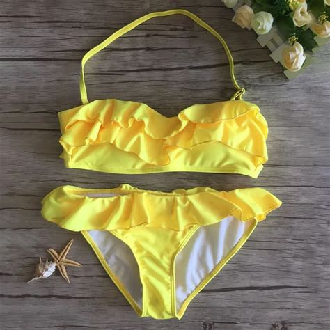 Buy 2018 Women Push Up Bikini Set Sexy Swimwear Pleated Ruffle Biquini Bandeau