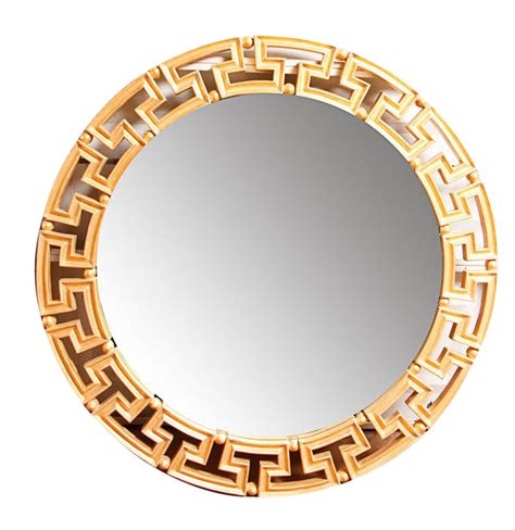 Glam Gold Greek Key Round Wall Mirror | Chairish png image