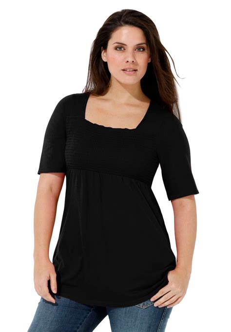 Plus Size Top With Smocked Bodice By Ellos Plus Size Tops By Length