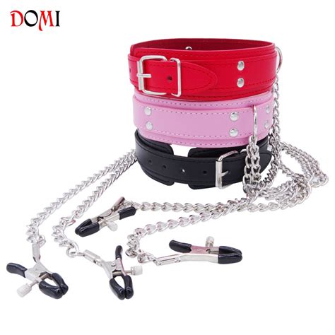 Domi Fantasy Leather Neck Women Bdsm Nipple Clamps Adult Game Erotic