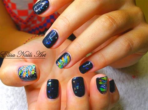 Nail art noir et multicolore, arabesques, paillettes | Nail art, Nails, Art