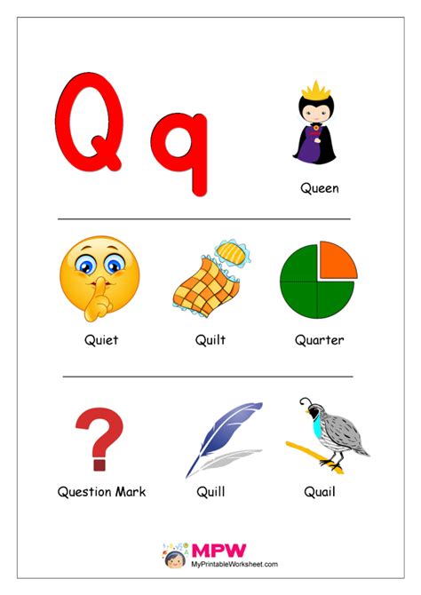 Things That Start With Q Alphabet Printable Worksheet For Q Alphabet
