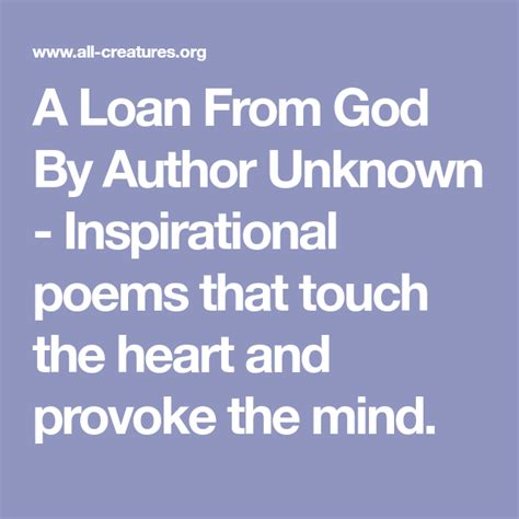 A Loan From God By Author Unknown Inspirational Poems That Touch The