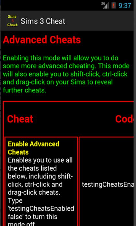 Cheats And Hack For Sims 3appstore For Android