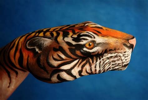Painted Hand Tiger Animal Hand Paintings Hand Art Hand Painting