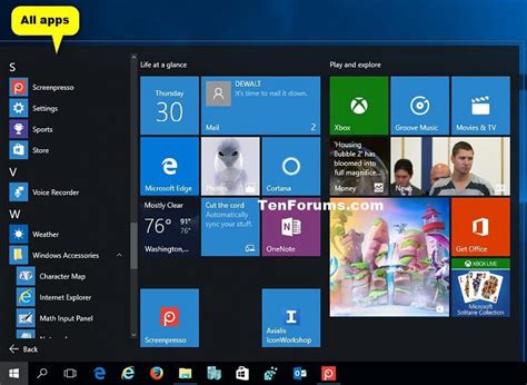Add Or Remove Items For All Apps In Start Menu In Windows 10 Tutorials