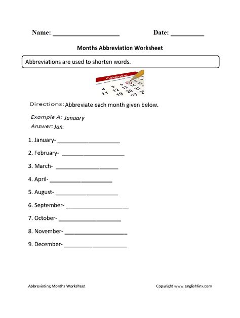 Printable Abbreviation Worksheet Second Grade