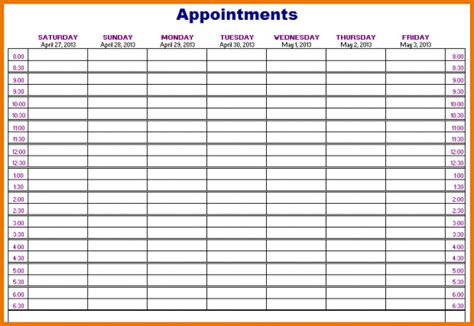45 Printable Appointment Schedule Templates Appointment 45 Printable