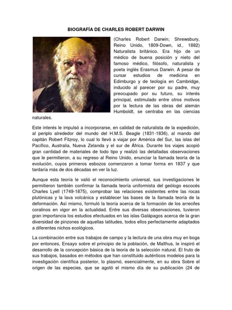 BiografÍa De Charles Robert Darwin Charles Darwin Evolución