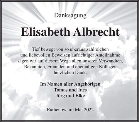 Traueranzeigen Von Elisabeth Albrecht Märkische Onlinezeitung