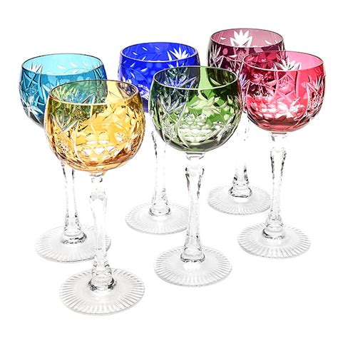Bohemian Cased Cut To Clear Crystal Hock Wine Glasses Ebth