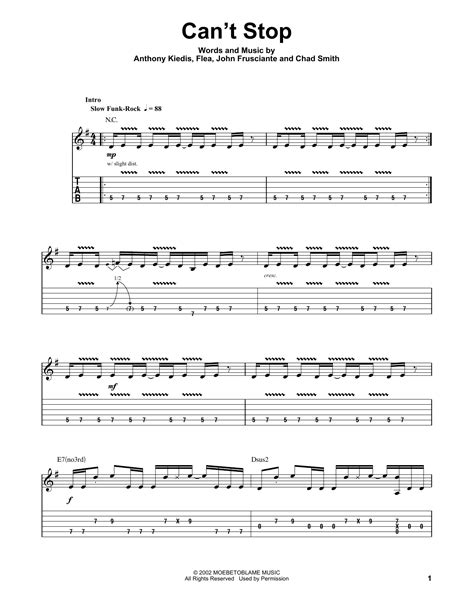 can t stop red hot chili peppers guitar tab sheet music
