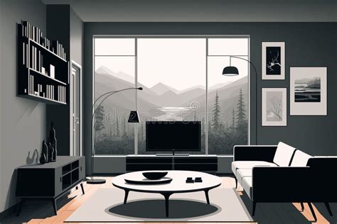 Ai Generated Illustration Of Cozy Modern Living Room Interior With