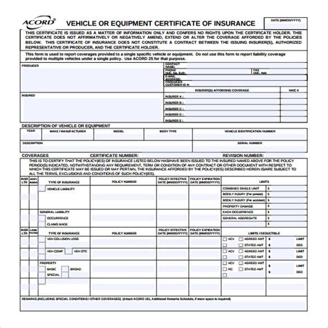 Acord Insurance Certificate Template 8 Templates Example