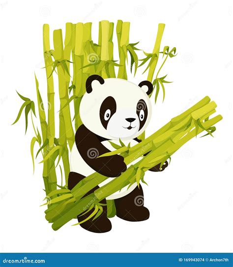 Oso Panda Con Tallos De Bambú Vectorial Plano Ilustración Aislada