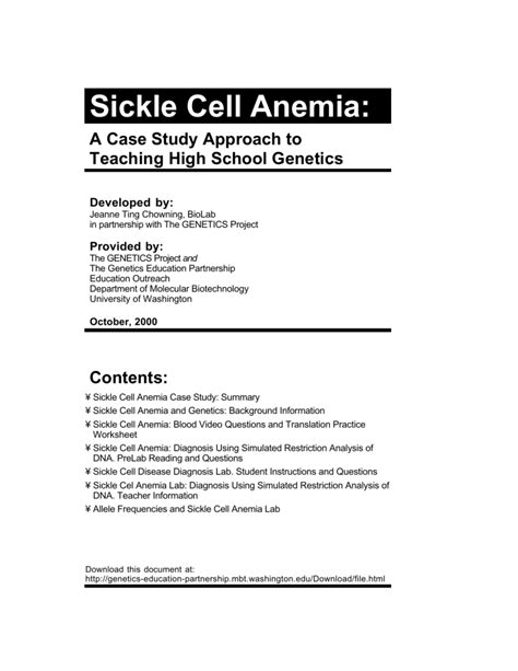 Sickle Cell Anemia Case Study Activity