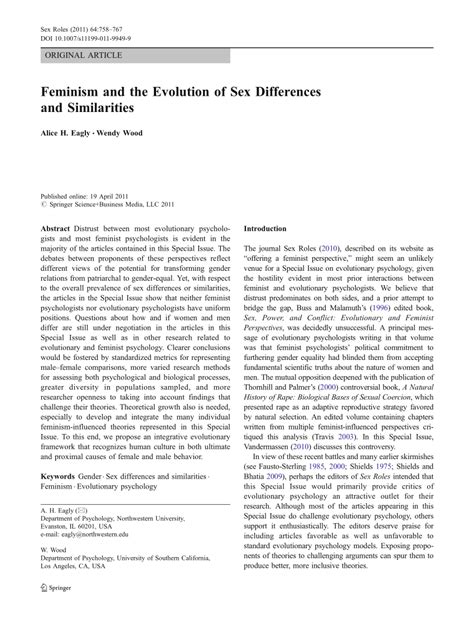 Pdf Feminism And The Evolution Of Sex Differences And Similarities