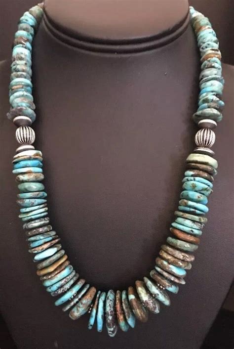 Sterling Silver Graduated Natural Turquoise Bead Necklace Etsy