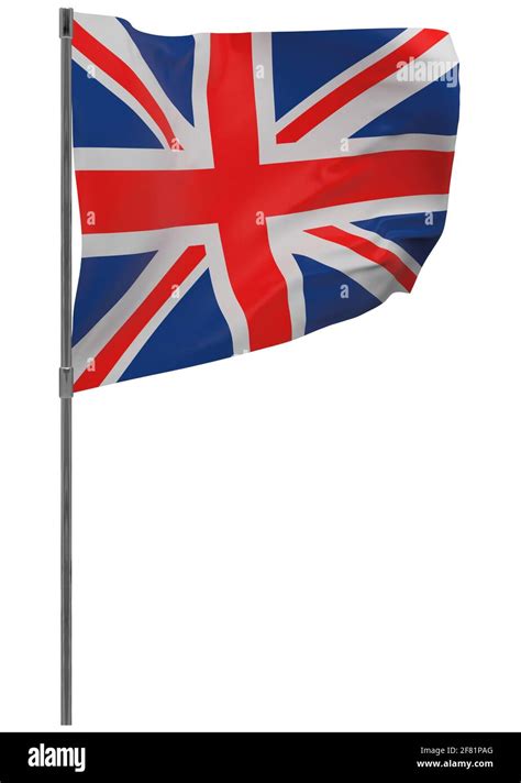 United Kingdom Flag On Pole Waving Banner Isolated National Flag Of