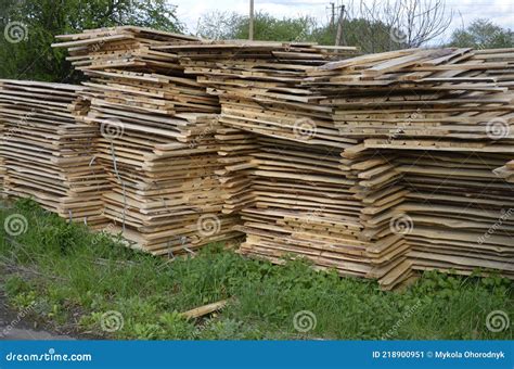 Piled Into A Heap Of Wooden Palletsclose Up Old Wooden Pallets Stock