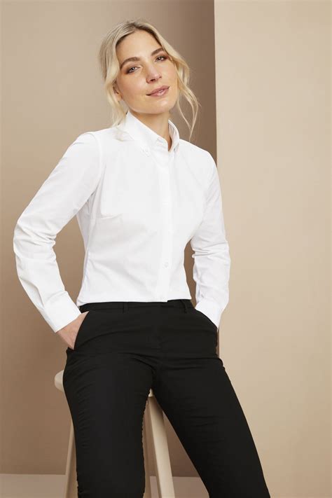 Womens Long Sleeve Button Collar Shirt White Shop By Industry From