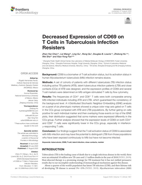 Pdf Decreased Expression Of Cd69 On T Cells In Tuberculosis Infection