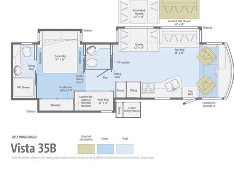 What kind of floor plan do you need for two queen beds? RV with 1.5 baths, 2 br, decent kitchen | Rv floor plans ...