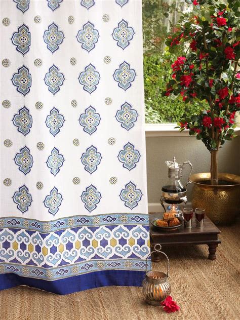 White Curtains With Blue Medallions White And Blue Curtains Moroccan