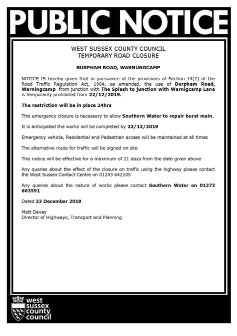 Temporary Traffic Regulation Order Arundel Town Council