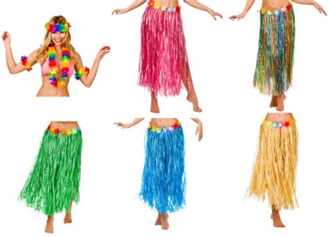 Hawaiian Hula Grass Skirt Costume Set Inc Lei Plus Size 80cm Length Size 18 24 Ebay