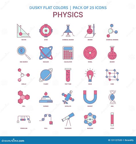 Physics Icon Dusky Flat Color Vintage 25 Icon Pack Stock Vector