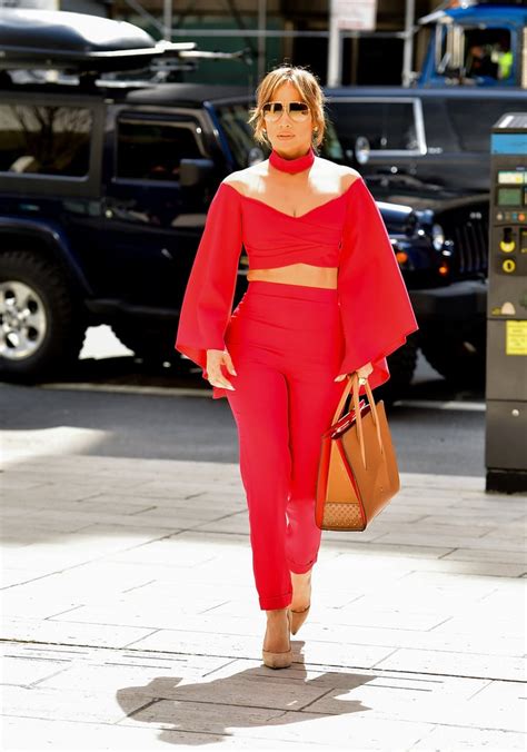 Jennifer Lopez Red Crop Top And Pants Outfit April 2017 Popsugar
