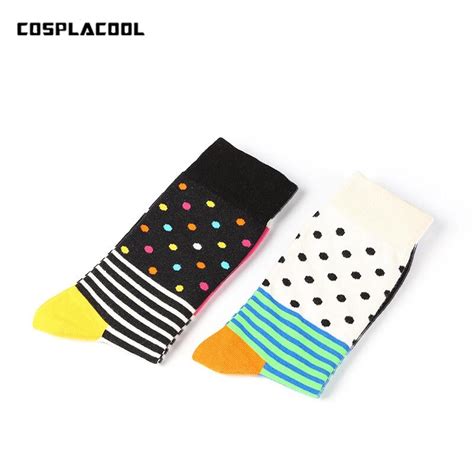 Cosplacool Fashion Colorful Dot Stripe Skateboard Funny Socks Men