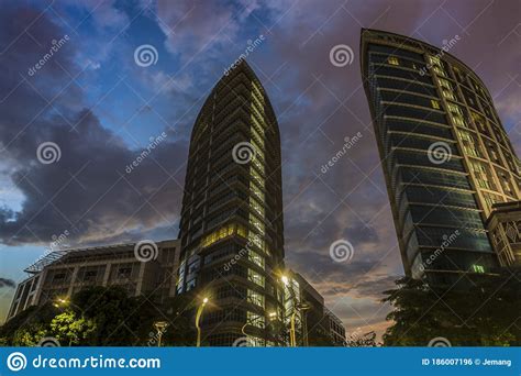 Office Building Top View Background In Retro Style Colors Stock Photo