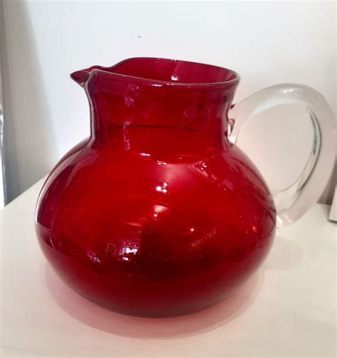 Sold Ruby Red Solid Bubble Glass Water Jug Colour For Health