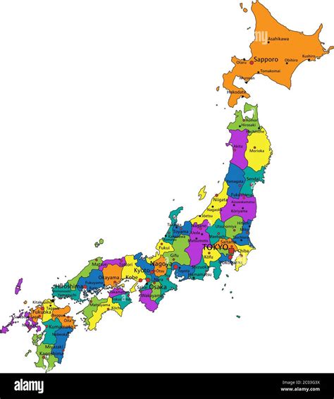 Colorful Japan Political Map With Clearly Labeled Separated Layers