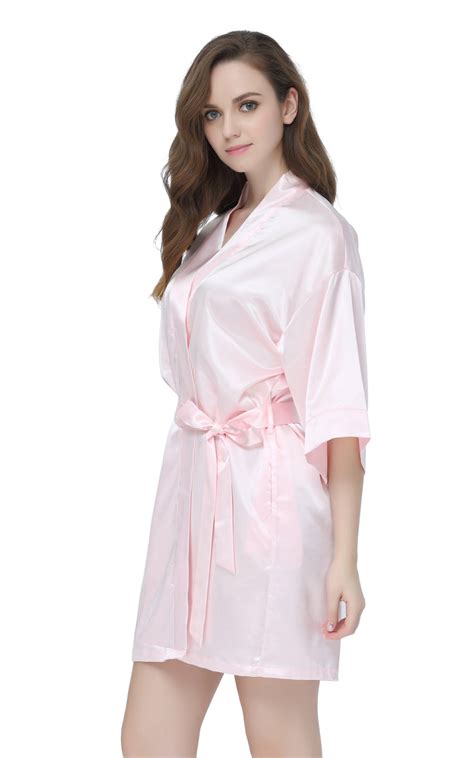 Womens Satin Short Kimono Robes Light Pink Tony And Candice