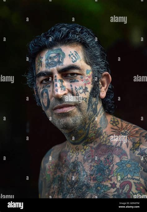 Man Arab With Tattoos All Over His Body Ko Samui Thailand Stock