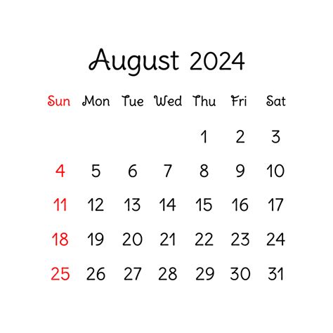 Agustus 2024 Vektor Kalender 2024 Kalender Transparan Png Dan Vektor