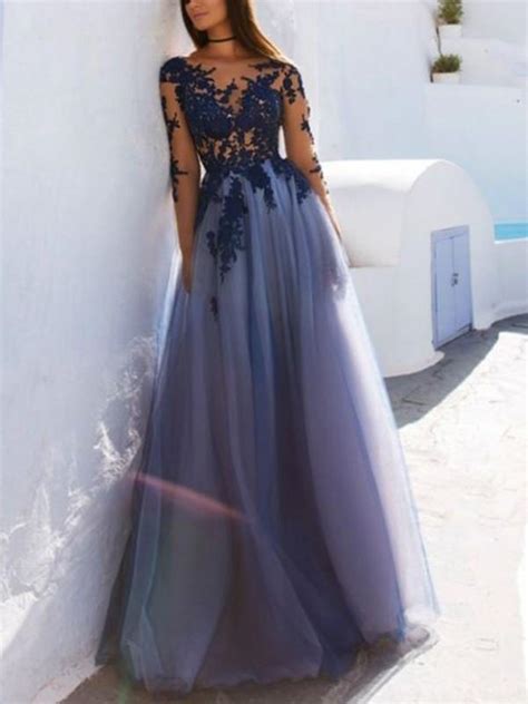 Dress afford offers tons of high quality collections at affordable prices. Scoop Neck Long Sleeves Floor Length Prom Dress With Lace ...