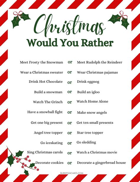 Christmas Would You Rather Questions Fun Christmas Games Christmas