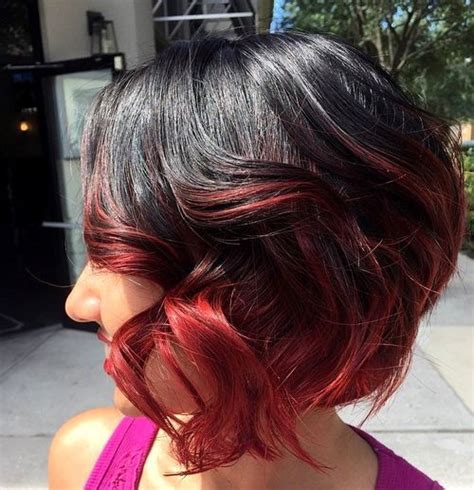 Black Bob With Red Ombre Highlights Black Hair With Red Highlights Red Brown Hair Bright Red