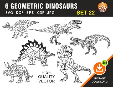 6 Geometric Dinosaurs Set 22 Wall Decor Laser Plasma Etsy
