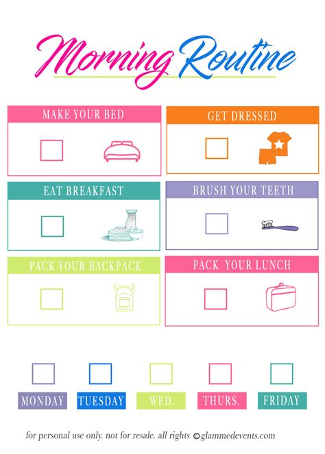 Morning Routine Checklist For Kids With Free Printable Glammed Events
