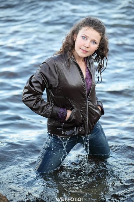 Wetlook By Beautiful Girl In Jacket And Tight Jeans On Sea Wetfoto Com